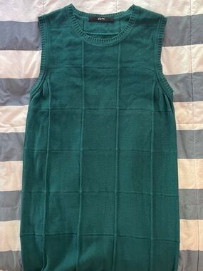 Diarte emerald green grid cotton knit tank dress - S